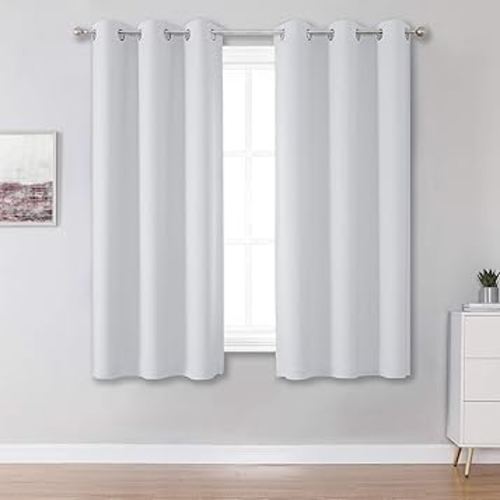 DUALIFE Greyish White Solid Curtain Panels with Grommet for Small Windows 54 Inches Length Thermal Insulated Window Treatment Blackout Curtain Drapes for Bedroom 38x54 Inch Length,2 Panels