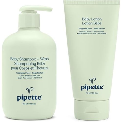 Pipette Fragrance-Free Wash and Lotion Duo, Clean, Tear-Free Bath Time, Sulfate-Free, Paraben-Free, Sensitive Skin Baby Wash, Sensitive Skin Baby Lotion, Hypoallergenic, Non-Toxic