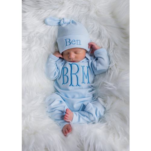 Baby Boy Clothes Baby Boy Coming Home Outfit Baby Boy Gift Newborn Boy Outfit Monogrammed Baby Boy Outfit Knotted Newborn Hat Newborn Gift