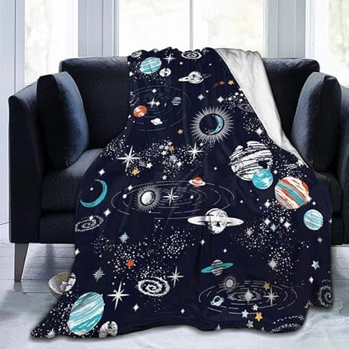 SARA NELL Space Blanket for Kids, Space Adventure Planet Rocket Galaxy Fleece Flannel Blanket,Ultra Soft Fluffy Bed Blanket Throw for Sofa Couch, Solar System Starry Sky Constellation, 40" 50"