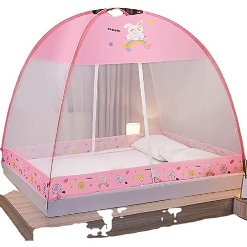 Pop Up Mosquito Net, Bed Mosquito Net, Pop Up Bed Mosquito Net Large Folding Mosquito Net Bed Tent with Bottom Net for Double Bed to King Size Bed (Pink)