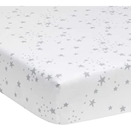 Lambs & Ivy Luna White/Gray Stars 100% Cotton Baby Fitted Crib Sheet, 28” x 52” (740006B)