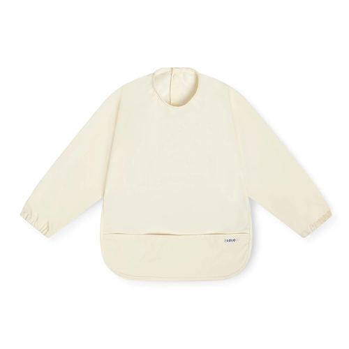 Lalo Smock Bib - Long Sleeve Bib for Infants and Toddlers - Elastic Cuffs, Large Catch-All Pocket, Waterproof Recycled Polyester - Easy to Clean for Mealtime and Art Time - Oatmeal Infant