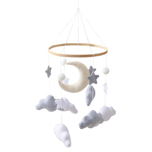 GOODMOM Sky Baby Mobile for Crib – Dreamy Mobile for Baby Crib – Handmade Felt Clouds and Moon Nursery Decor – Gender-Neutral Crib and Ceiling Mobile in Overcast Theme - Perfect Gift for Newborns