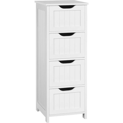Yaheetech Bathroom Floor Cabinet, Wooden Side Storage Organizer, 4 Drawers Free-Standing Cabinet for Bathroom/Hallway/Living Room, White
