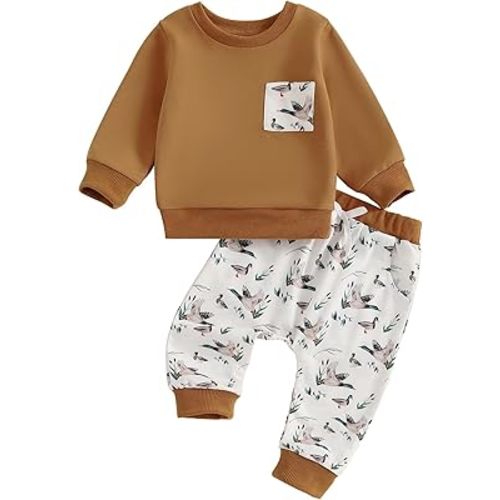 KMBANGI Toddler Baby Boy Hunting Outfit Mallard Duck Long Sleeve Sweatshirt Casual Jogger Pants 2Pcs Baby Fall Winter Clothes