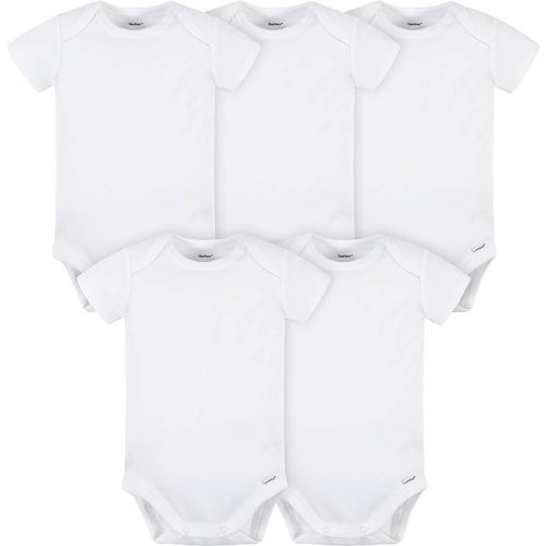 Gerber Unisex-Baby 5 Pack Onesies Multi-Packs Bundle Interlock 180 Gsm - 0-3 Months - White