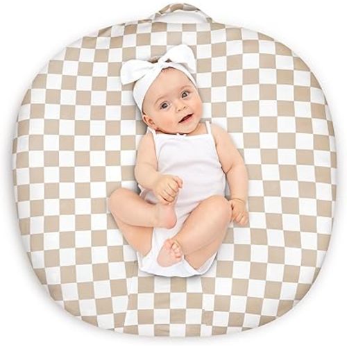 DILIMI Newborn Lounger Cover Removable Cover Ultra Soft Comfortable Lounger Slipcover Removable Cover for Infant Lounger Pillow, Light Brown Checkerboard (Lounger Pillow Not Included)