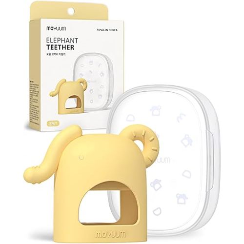 Moyuum Silicone Elephant Grip Hand Teether Toy | Made in Korea, Provides Teething Relief, Wearable Teether is Easy to Hold, Drop Resistant with Adjustable Wrist Strap, Babies 3+ Months, Yellow