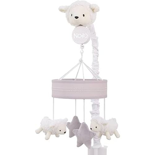 NoJo Plush Sheep Ivory and Gray Stars and Sheep Musical Mobile