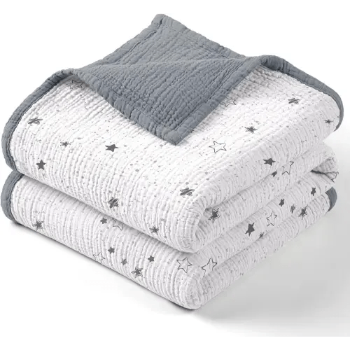 Lulu moon Muslin Baby Blanket - Cotton Toddler Blankets for Cribs - Quilt Nursery Blanket for Baby Boys and Girls 47"x47"(Starry Sky Gray)
