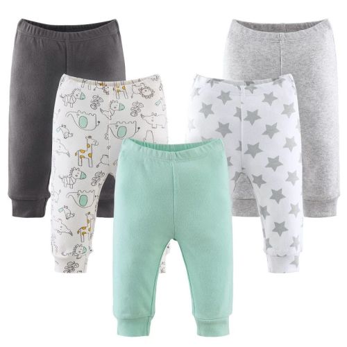 The Peanutshell Safari 5-pack Baby Pants In Gray/light Green, 0-3 Months