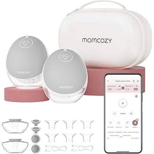 Momcozy Breast Pump Hands Free Upgraded Mobile Flow | M9, App Discreet Control with Personalized Multi-Modes & 15 Levels, Wearable Breast Pump 24mm, 2 Pack Gray