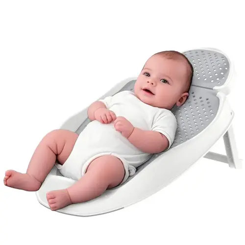 Baby Bathtub Support for Babies 0-6 Months, Foldable Portable Infant Bathtub, Ergonomic Mesh Baby Bath Tub, Grey