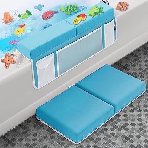 Supa Ant Baby Bath Kneeler and Elbow Rest Pad Set - The Bathtub Kneeler and Elbow Rest Set with Built-in 5 Pockets Organizer - Bath Kneeling Pad for Bathing Baby - Blue