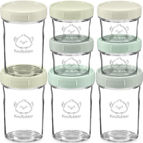 KeaBabies 4pk 8oz & 4pk 4oz Glass Baby Food Containers with Lids - Leak-Proof, Microwavable Small Glass Jars, Baby Purees & Toddler Snack Storage Containers, BPA-Free, Dishwasher & Freezer Safe(Sage)