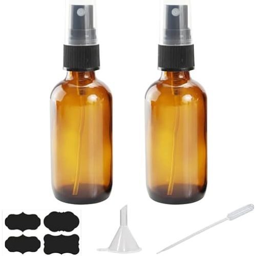 4 oz Amber Glass Spray Bottles for Essential Oils, Small Empty Fine Mist Spray Bottle,2 Pack with Funnel Dropper