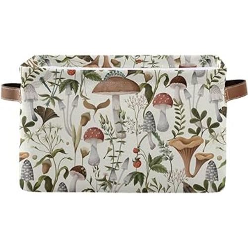 Mushrooms Berries Rectangle Storage Basket Collapsible Storage Bin for Nursery Toys Books Waterproof Baskets for Closet Shelves Bedroom Decor