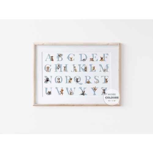 Puppy Alphabet Poster | Custom Puppy Nursery Decor, Dog Wall Art for Boy & Girl Nursery | Dog ABC Poster, Printable Alphabet Nursery Art P1