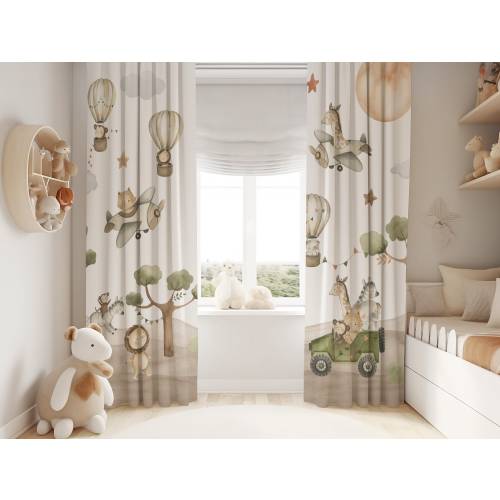Safari Animals Baby Boy Room Curtains, Curtains with hot air baloons and airplanes, Curtains with animals, Curtains elephant, giraffe, lion
