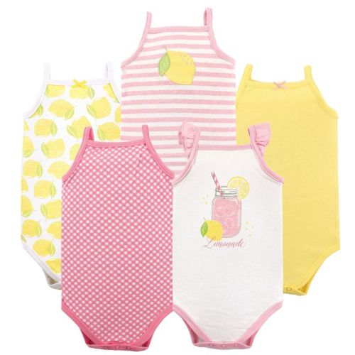Hudson Baby Infant Girl Cotton Sleeveless Bodysuits 5pk, Lemonade, 0-3 Months