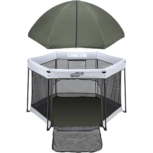Pamo Babe Travel Playpen with Sun Protection Canopy - Play Yard for Babies and Toddlers - Baby Tent with Zipper Door