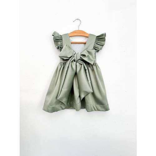 Sage Green Formal Satin Dress Toddler Infant Flower Girl Birthday Party Pageant Recital Photoshoot Prop Graduation Spring
