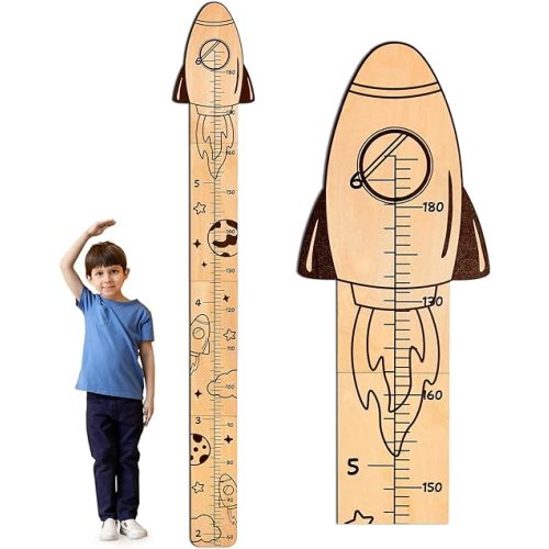Beinou Growth Chart for Wall Wood Height Chart for Kids Height Measurement for Wall Boy Girls Height Wall Chart Growth Measuring Ruler Room Wall Decor,Rockets