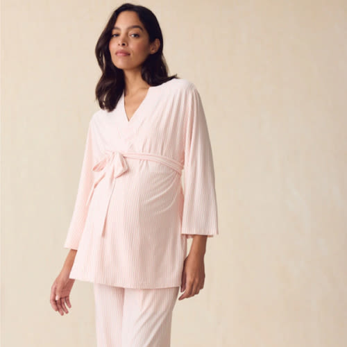 LAKE | Women | DreamModal™ Pajamas | English Rose Pencil Stripe Maternity Kimono Bundle