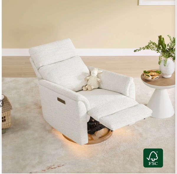 Lulla Power Swivel Nursery Glider Recliner with Power Headrest and Nightlight