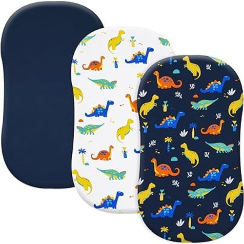 david's kids 3 Pack Bassinet Sheets, Ultra Soft Breathable Comfortable Baby Sheet Set for Boys Girls Neutral, Univeral Fit for Most Cradle and Bassinet Mattress, Dinosaur