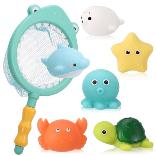 sixwipe 6PCS No Hole Mould-Free Baby Bath Toys, BPA-Free Rubber, Sea Animal Water Toys for Kids