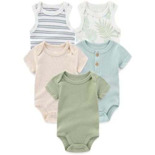 Four Seasons Baby Boy Girl Bodysuits 5-Pack Cotton Comfort Short Sleeve Baby Clothes Soft Infant Outfits