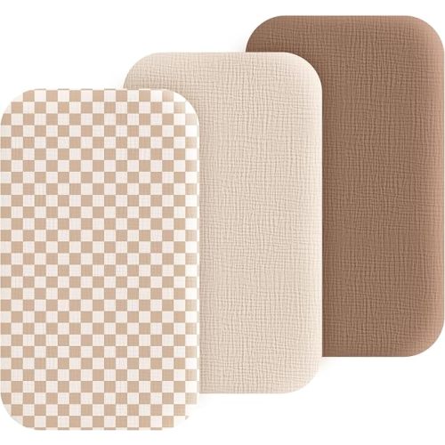 3 Pack Muslin Bassinet Fitted Sheets for Bedside Sleepers | Soft Cotton Baby Sheet Set Compatible with Baby Delight for Boys and Girls, Dream On Me, AMKE and Other Rectangle Mattresses