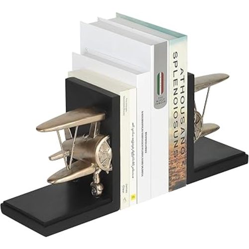 Aviation Decor Pilots Gifts,Airplane Decor Pilot Gifts for Men,Airplane Propeller Bookends Set for Aviation Lovers,Rustic Home Accessories Office Tudy Room Library Desktop Bookshelf