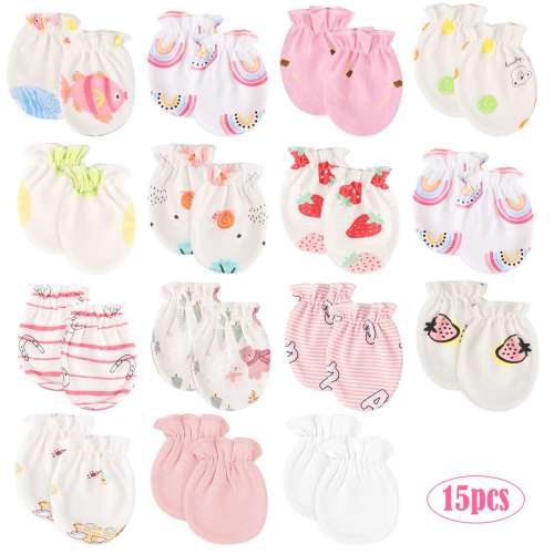 Deago 15 Pairs Newborn Baby Cotton Mittens No Scratch Gloves Unisex Newborn Mittens for Baby Boys Girls 0-5 Months