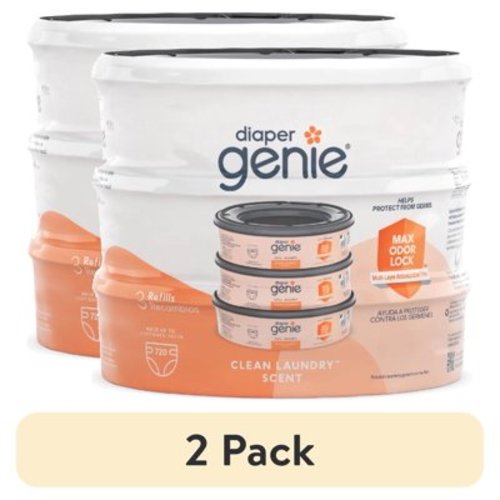 (2 pack) Diaper Genie Diaper Pail Round Refills,Clean Laundry Scent,3 Pk, 720 ct, Orange