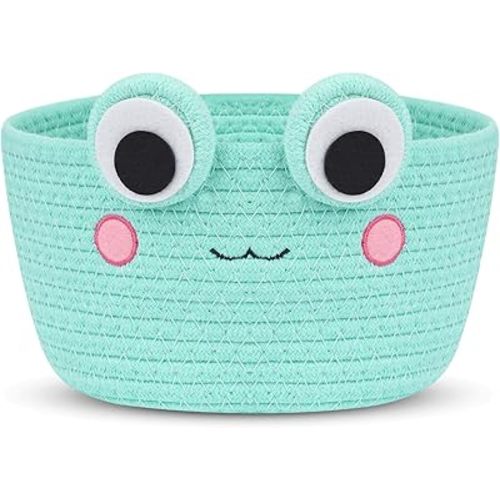 Small Storage Basket, Cute Baby Toy Storage Basket, Frog Cotton Rope Woven Baskets for Nursery, Blanket Basket Organize Laundry Baby Towels for Gift｜Cat Dog Bin Toys