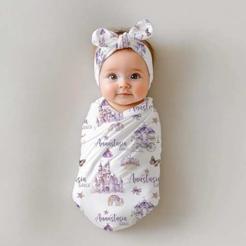 Princess Swaddle Set, Personalized Princess Castle Baby Blanket, Princess Swaddle Blanket, New Baby Gift, Princess Nursery, G89