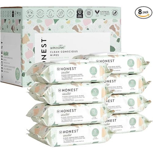 The Honest Company Clean Conscious Unscented Wipes | Over 99% Water, Compostable, Plant-Based, Baby Wipes | Hypoallergenic for Sensitive Skin, EWG Verified | Geo Mood, 576 Count - Fragrance Free - 72 Count (Pack of 8)