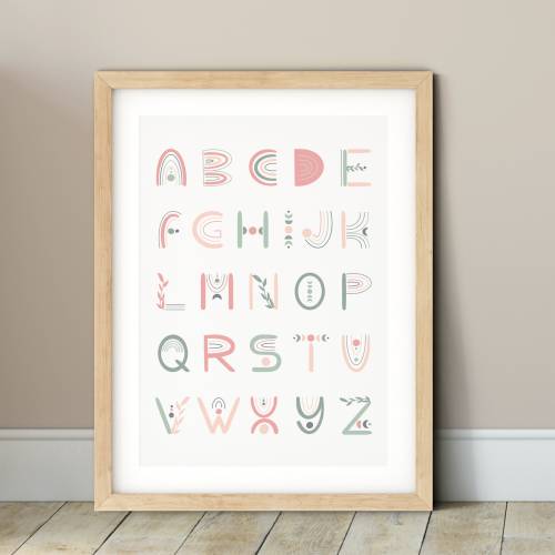 Boho Alphabet Print | Pink and Sage Green Nursery Print | Alphabet Poster | ABC Print | Boho Nursery Decor | Playroom Print | Kids Wall Art