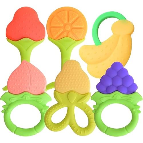 Baby Teething Toys 6 PCS BPA Free Silicone Baby Teethers, Freezer Safe Organic Infant Teething Toys Soft & Textured for Natural Brain Development