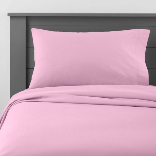 Twin Solid Cotton Kids' Sheet Set Pink - Pillowfort™: OEKO-TEX Certified, 220 Thread Count, Twin Size, 3-Piece Set