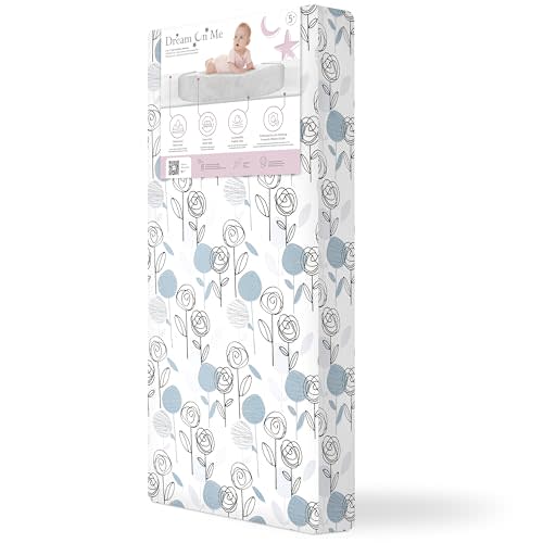 Dream On Me Floral Dreams 5” Firm Fiber Crib & Toddler Mattress (52" L x 28" W), 2-in-1 Dual-Sided Infant & Toddler Support, Waterproof & Stain Resistant, GREENGUARD Gold & JPMA Certified - Teal