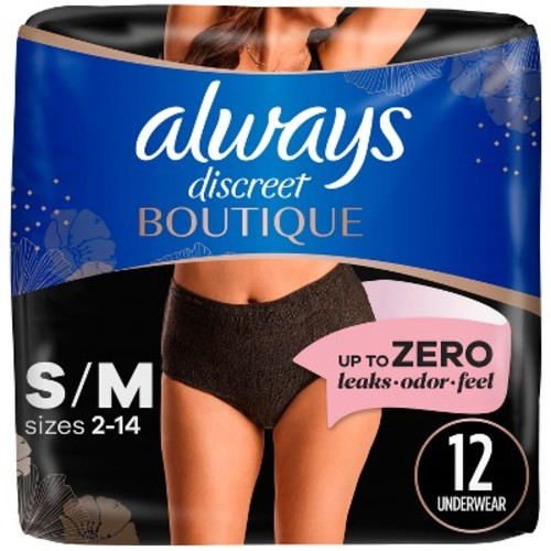 Always Discreet Boutique Adult Postpartum Incontinence Underwear for Women - Black -, Size: S/M