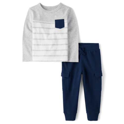 Baby And Toddler Boys Striped Colorblock 2-Piece Outfit Set - Blue