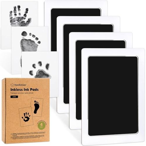 4-Pack Inkless Hand and Footprint Kit - Ink Pad for Baby Hand and Footprints - Dog Paw Print Kit,Dog Nose Print Kit - Baby Footprint Kit, Clean Touch Baby Foot Printing Kit (Jet Black, L)