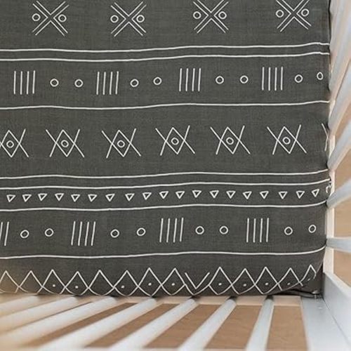 Alpine Muslin Crib Sheet by Mebie Baby, Soft and Breathable Bed Sheets for Babies, Modern Neutral Bedding for Cribs, Standard Crib Mattress Fitted Sheet, Great for Boy or Girl Room or Nursery