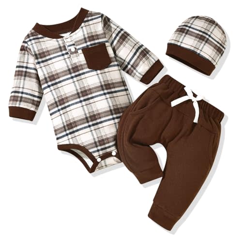 HINTINA Newborn Baby Boy Long Sleeve Fall Winter Outfits With Hat