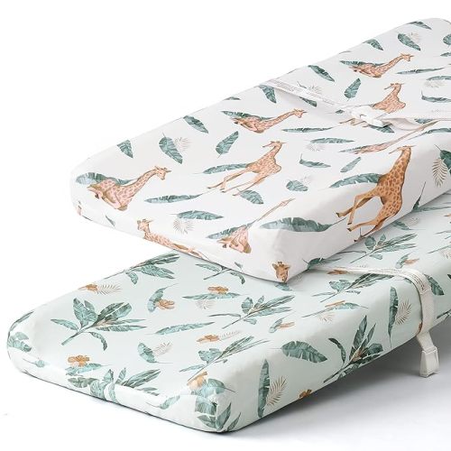 Stretchy Changing Pad Covers BROLEX Carddle Sheet Set for Baby Boys Girls,2 Pack Jersey Knit,Giraffe Leaf